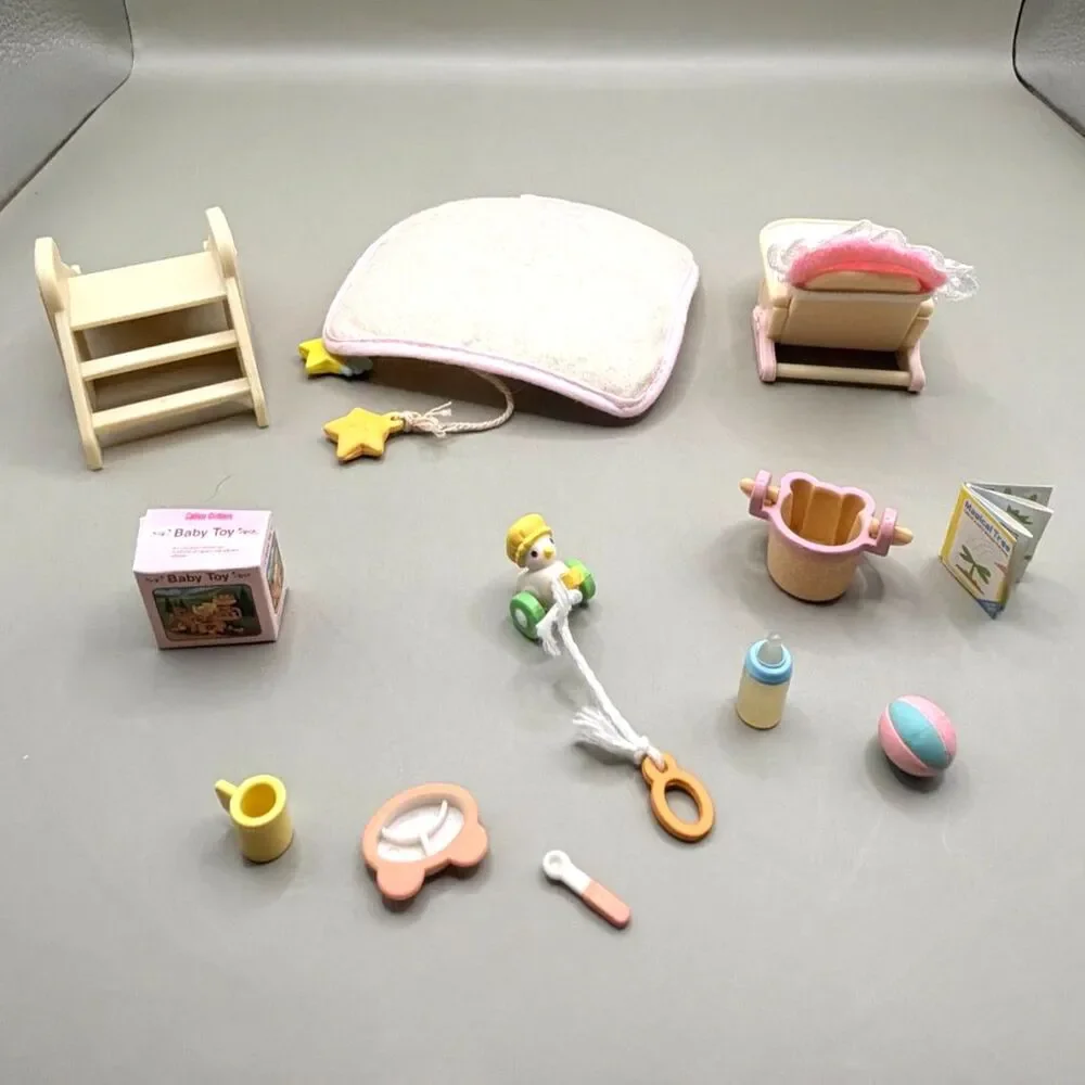 Vintage Calico Critters Baby Nursery Set Slide High Chair Playmat Set Incomplete